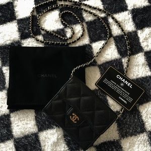 Chanel 2021 Card Holder w/ Chain Wallet Black
